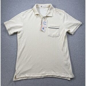 Laguna Polo Shirt Mens M Ivory Johnny Collar Terry Cloth Towel Beachwear Pool